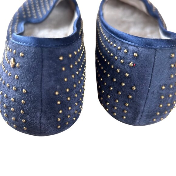 Ugg Alloway Leather Genuine Sheepskin Navy With Gold Stud Classy Flats 8.5 - Picture 4 of 6